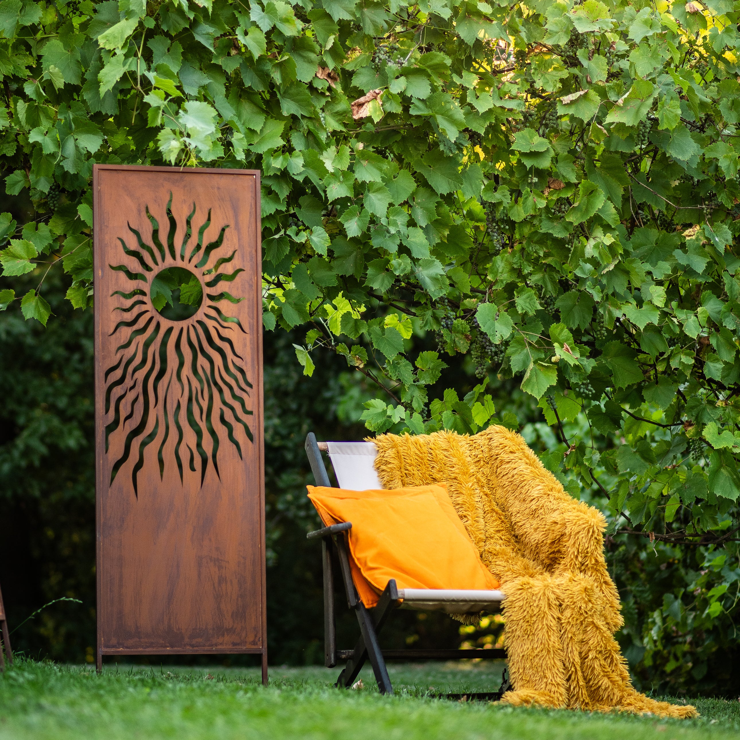 Panel ogrodowy Corten - Parawan z słońcem - 160 x 50 cm