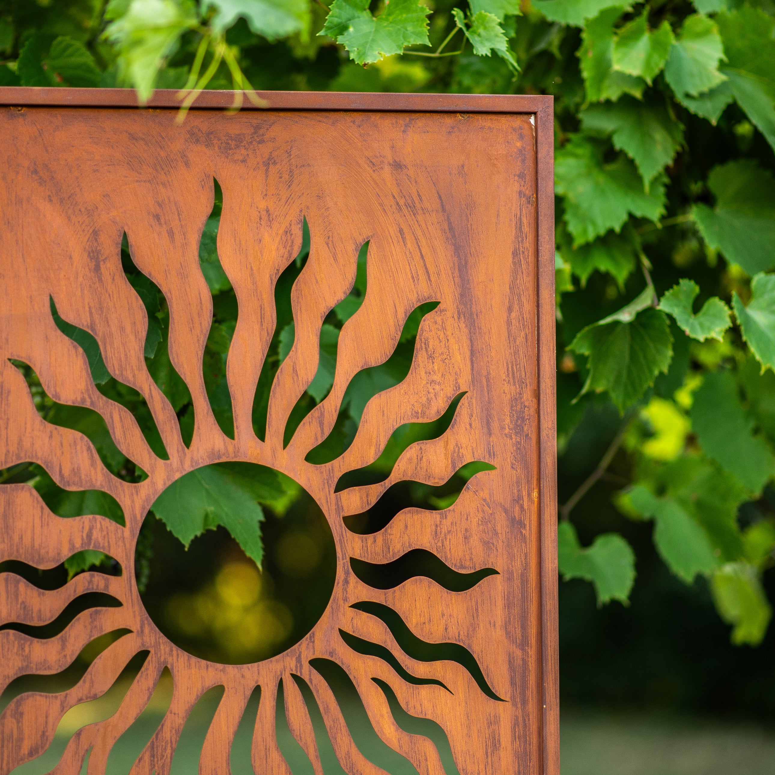 Panel ogrodowy Corten - Parawan z słońcem - 160 x 50 cm