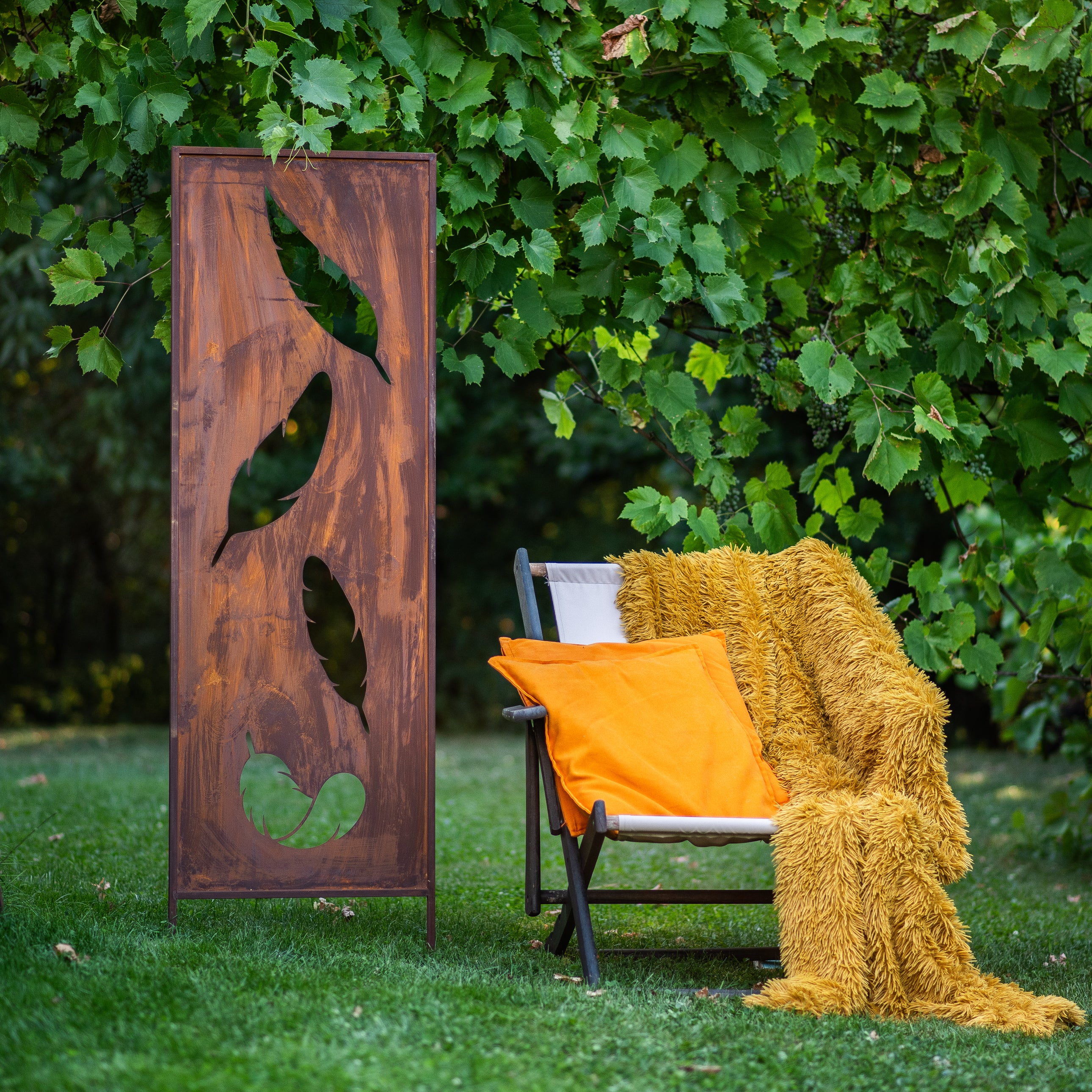 Panel ogrodowy Corten - Parawan z czterema piórami - 160 x 50 cm