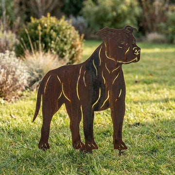 Sylwetka psa z naturalnej rdzy - Amstaff - Pies figurka ozdobna - Różne wzory
