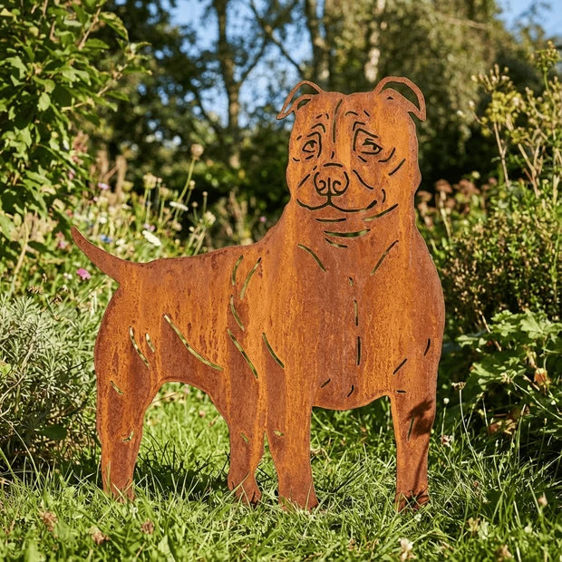 Sylwetka psa z naturalnej rdzy - Amstaff - Pies figurka ozdobna - Różne wzory
