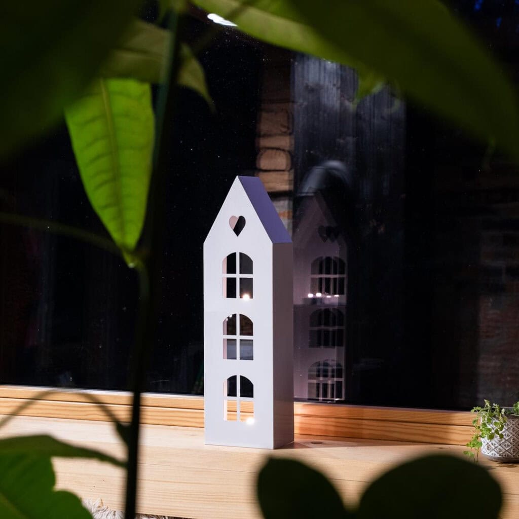 Bia��y Lampion w Kształcie Domku - LED Rustykalny Loftowy Świecznik - Kapaga