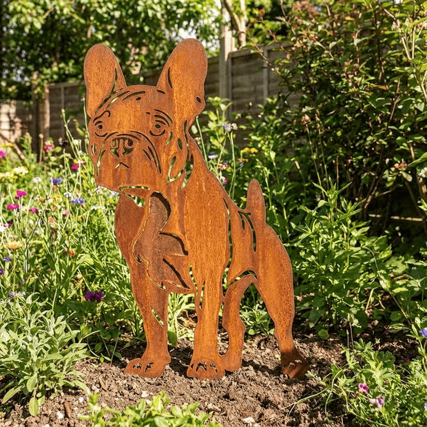 Sylwetka psa z naturalnej rdzy - Boston Terrier - Pies figurka ozdobna - Różne wzory