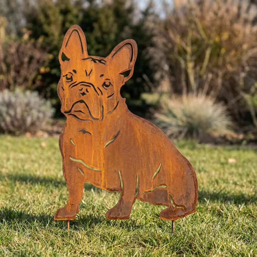 Sylwetka psa z naturalnej rdzy - Buldog francuski - Pies figurka ozdobna - Różne wzory