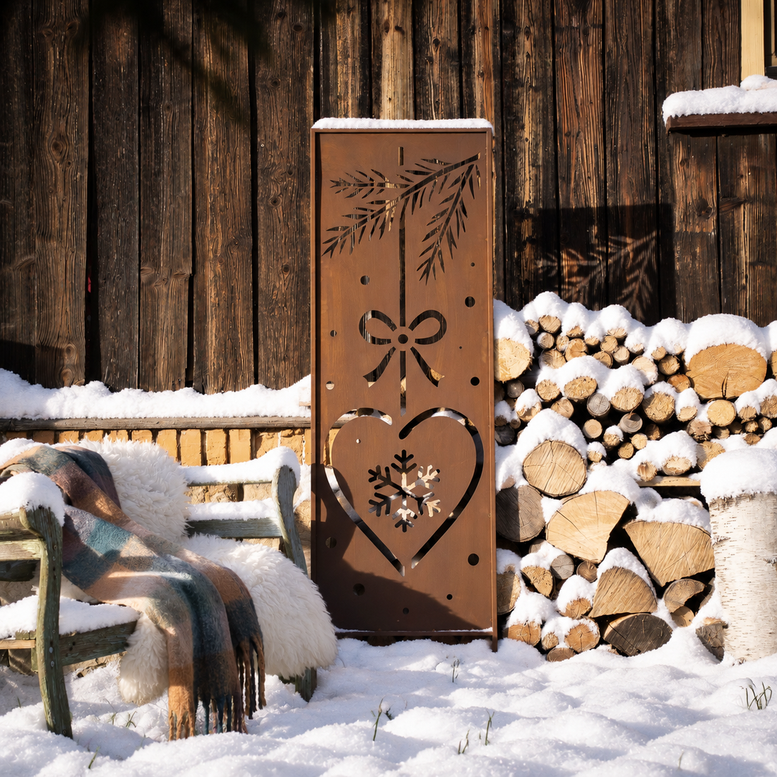 Panel ogrodowy Corten - Parawan z świąteczną zawieszką - 160 x 50 cm