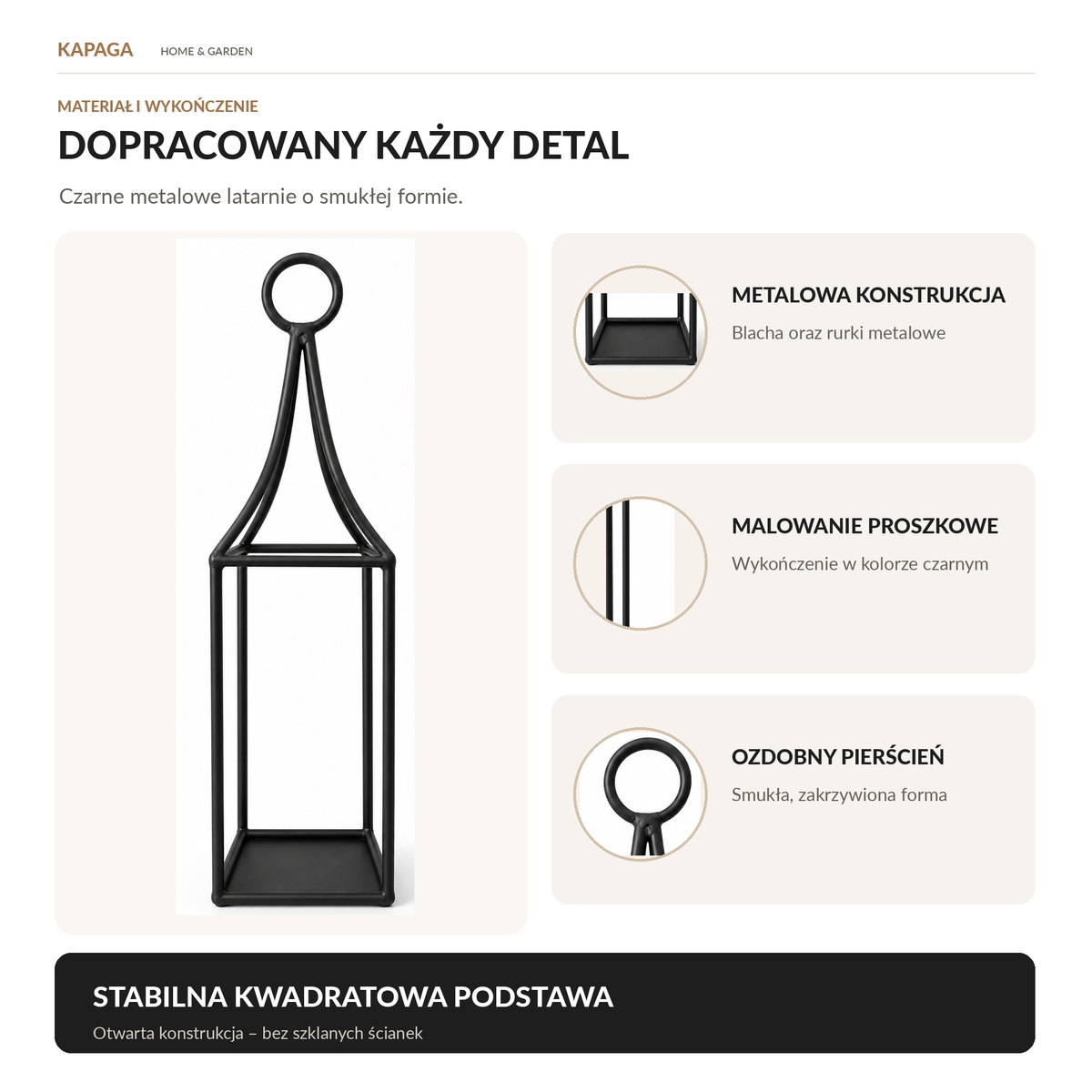 Komplet metalowych latarni dekoracyjnych – czarne, 80 i 60 cm