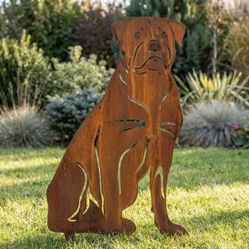 Sylwetka psa z naturalnej rdzy - Rottweiler - Pies figurka ozdobna