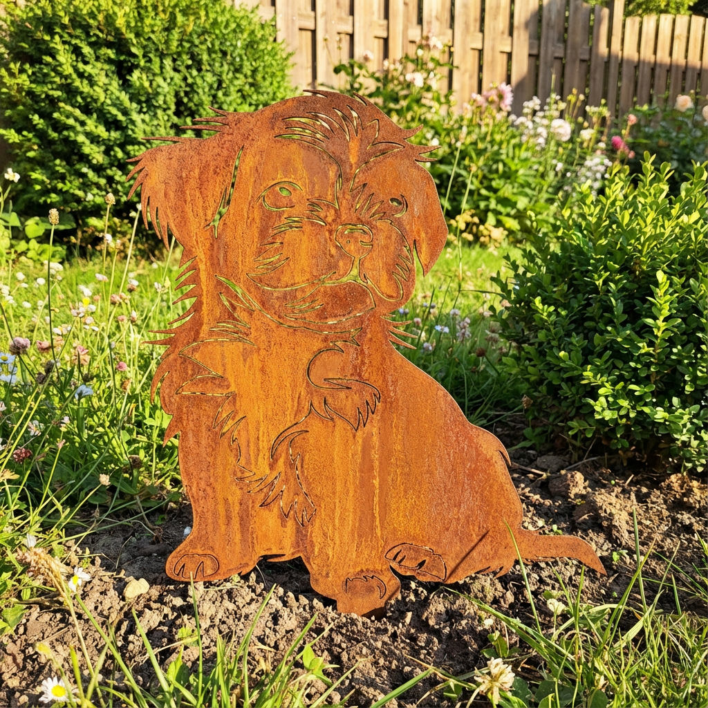 Sylwetka psa z naturalnej rdzy - Shih Tzu - Pies figurka ozdobna - Różne wzory