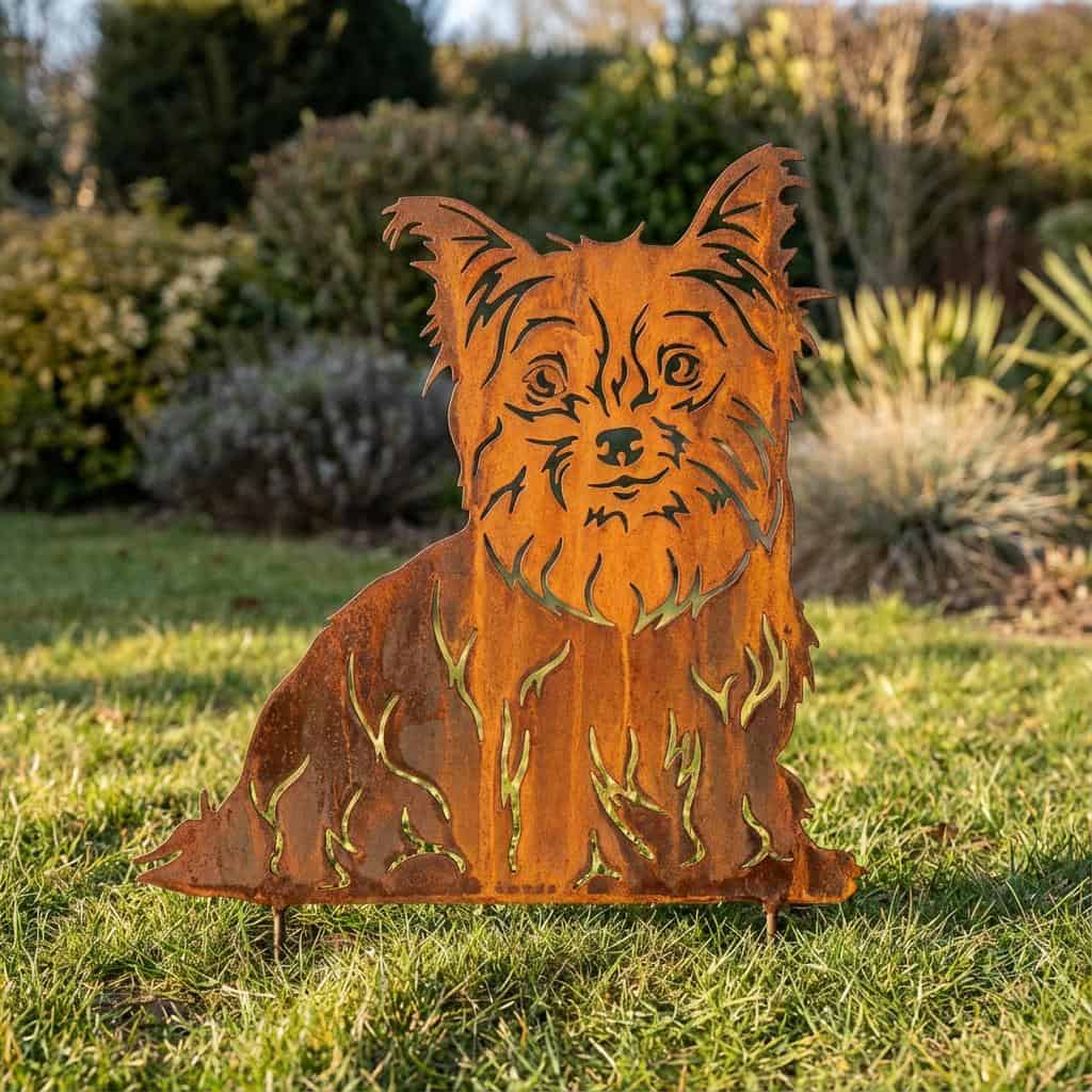 Sylwetka psa z naturalnej rdzy - Yorkshire terrier - Pies figurka ozdobna - Różne wzory