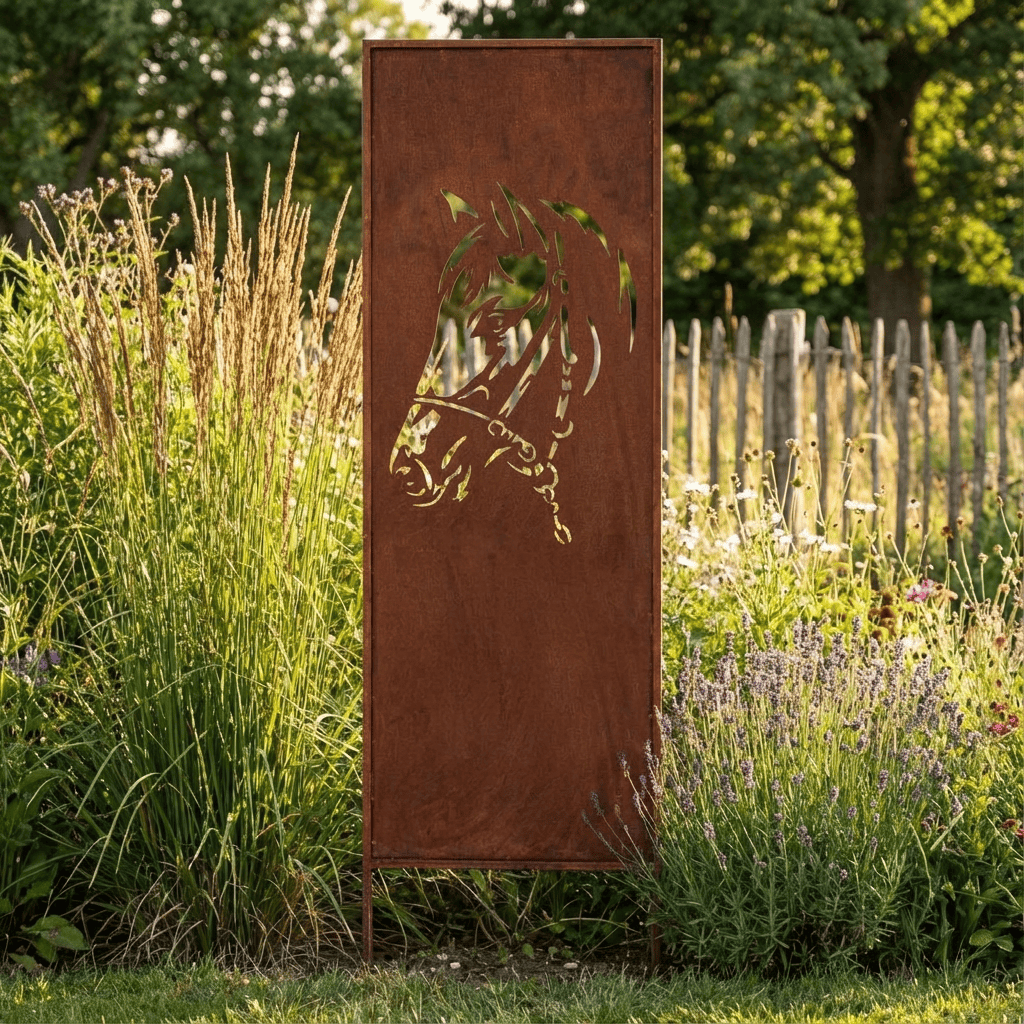 Panel Ogrodowy Corten 160×50 cm - Parawan Osłonowy z Motywem Konia, Dekoracja i Ochrona - Kapaga