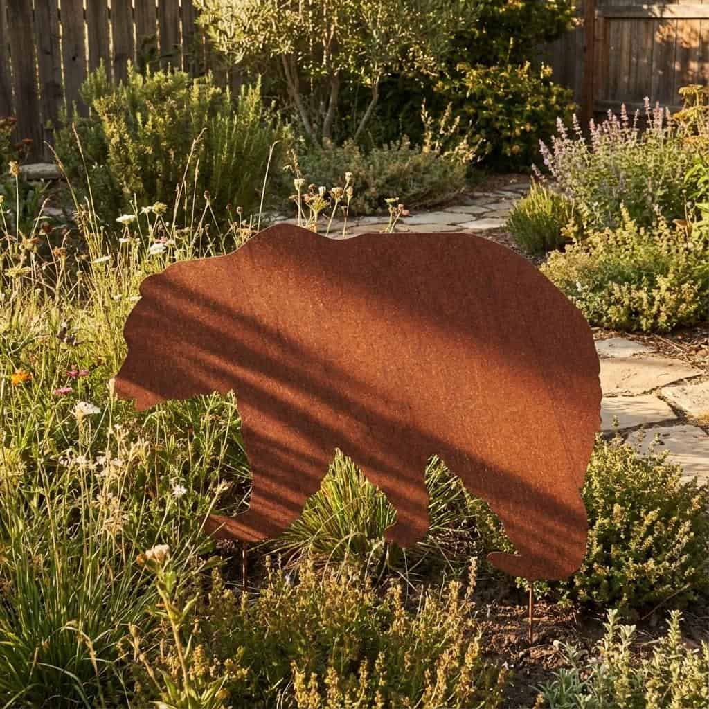 Dekoracja Ogrodowa Niedźwiedź 77×54 cm z Metalu - Unikalna Ozdoba Ogrodowa - Kapaga