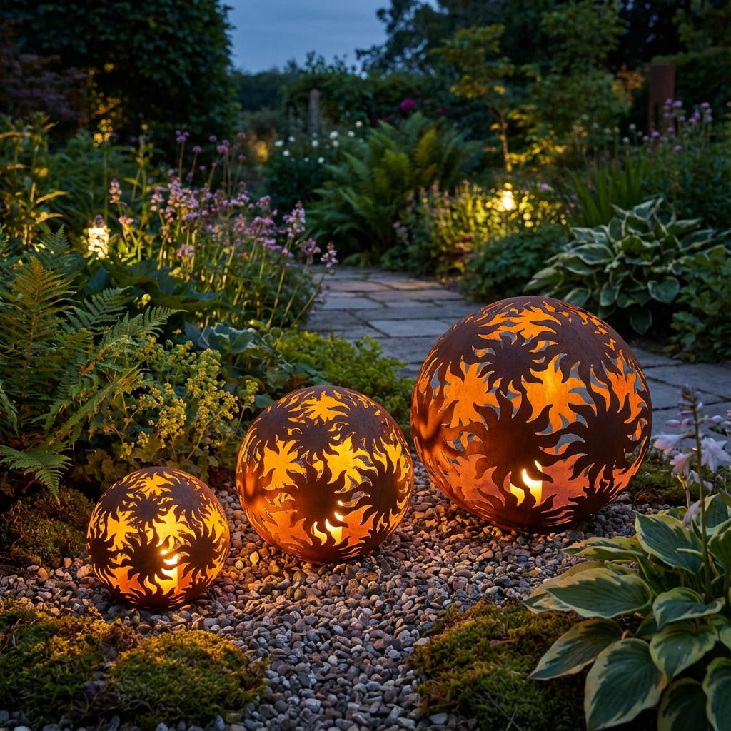 Metalowa Kula Ogrodowa wzór słońca, różne rozmiary - Kapaga