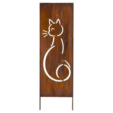 Panel ogrodowy Corten - Parawan z kotem - 160 x 50 cm