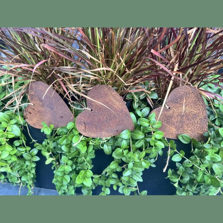 Dekoracyjne Serca Ogrodowe z Metalu - Zestaw 3 szt. 10×10 cm, Efekt Rdzy - zdjęcie 2 - Kapaga